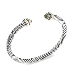 🌹Reserved David Yurman  Sterling & 14k Gold  5mm Cable Bracelet w Presiolite…